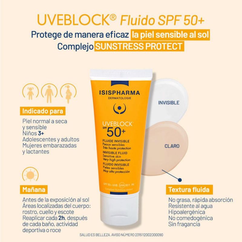 Isispharma Uveblock FPS50 Fluido invisible para pieles sensibles 40 ml