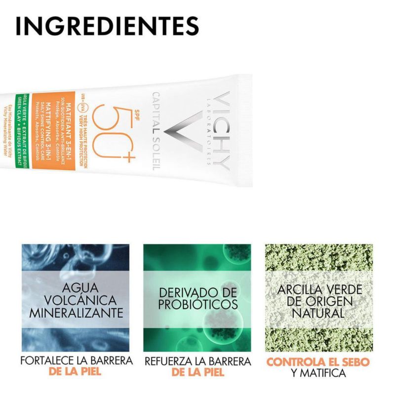 Vichy Capital soleil Matificante 3 en 1 FPS50 Protección solar para piel mixta a grasa 50 ml
