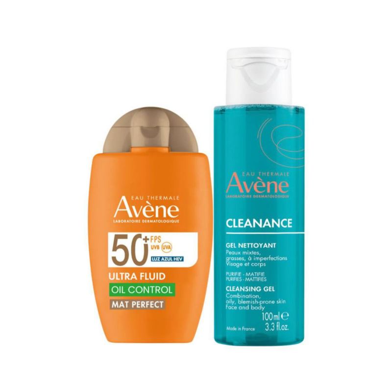 Avene Kit Protector Solar Ultra Fluid Oil Control Mat Perfect FPS50 y Cleanance Gel Limpiador