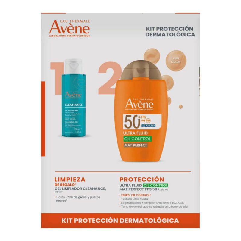 Avene Kit Protector Solar Ultra Fluid Oil Control Mat Perfect FPS50 y Cleanance Gel Limpiador