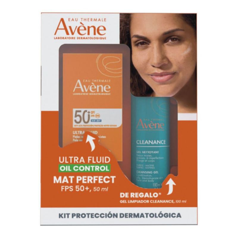 Avene Kit Protector Solar Ultra Fluid Oil Control Mat Perfect FPS50 y Cleanance Gel Limpiador