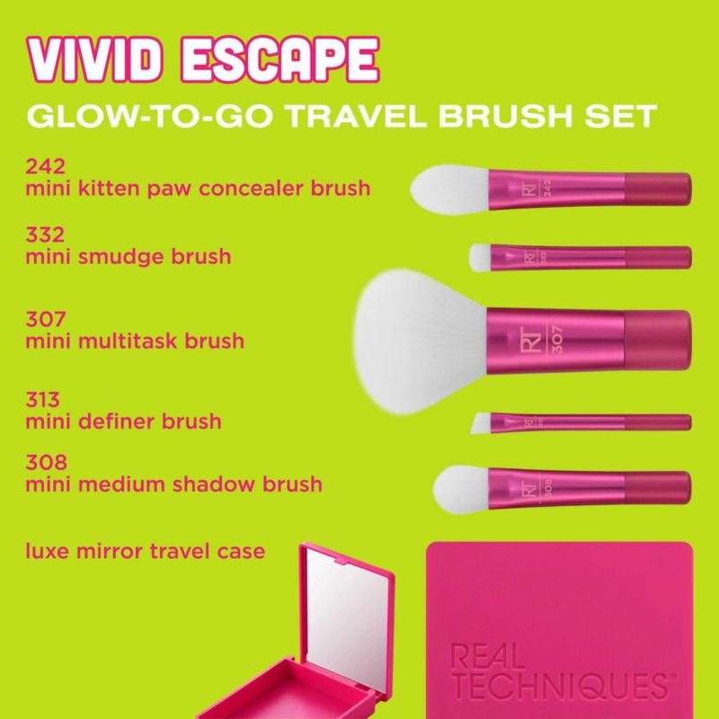 Set de brochas de maquillaje Real Techniques Vivid Escape Glow-To-Go