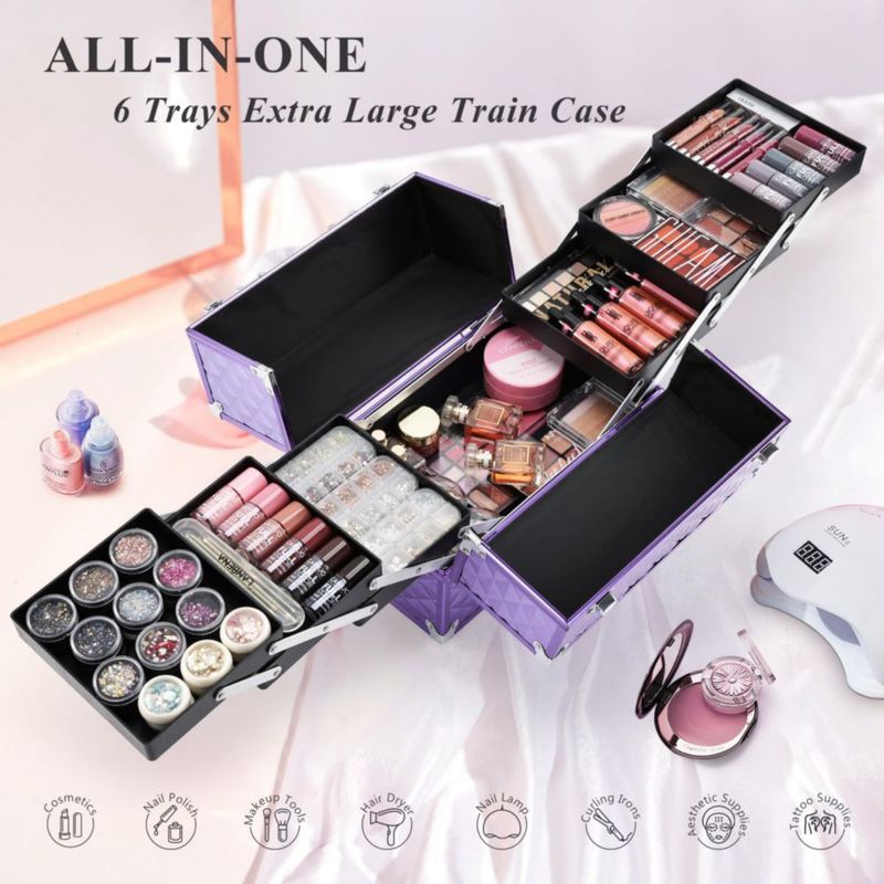 Estuche de maquillaje FRENESSA Frenessa de 6 niveles morado 30 cm