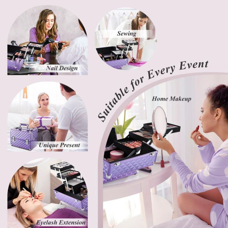 Estuche de maquillaje FRENESSA Frenessa de 6 niveles morado 30 cm