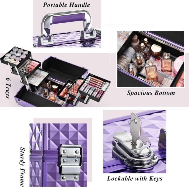 Estuche de maquillaje FRENESSA Frenessa de 6 niveles morado 30 cm