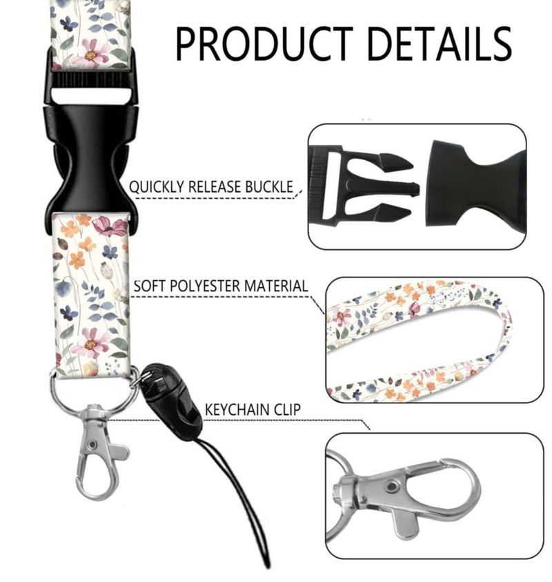 Porta credencial BLOCIT con flores acuareladas cordón y clip retráctil