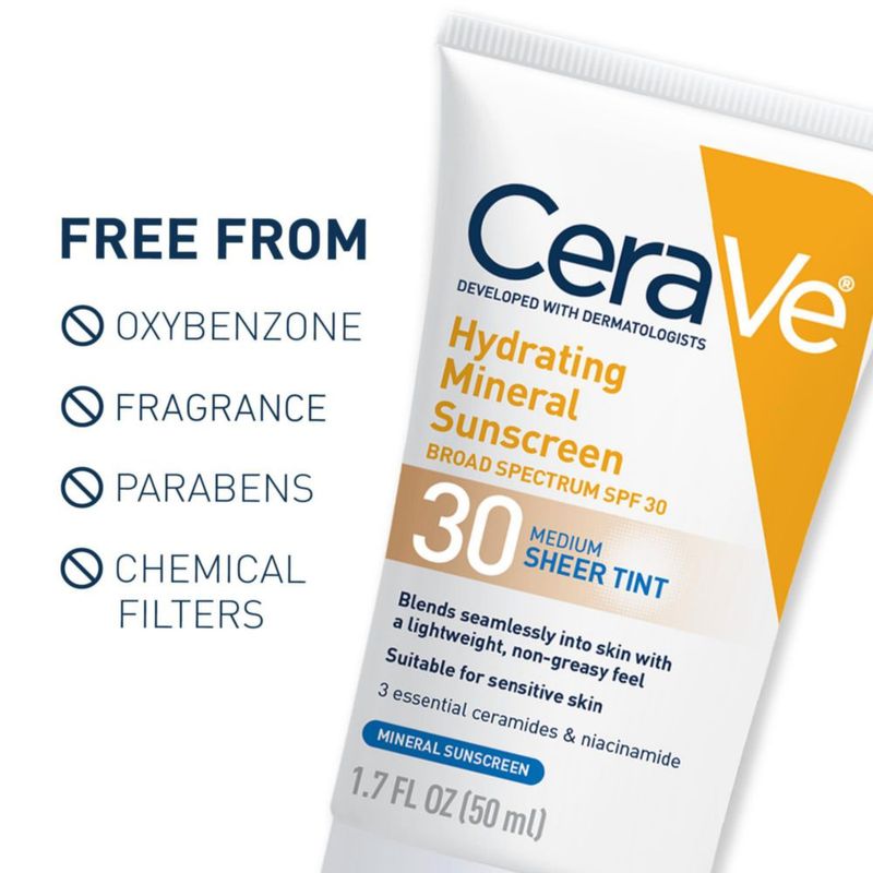 Protector solar mineral CeraVe hidratante SPF 30 tinte transparente 50 ml