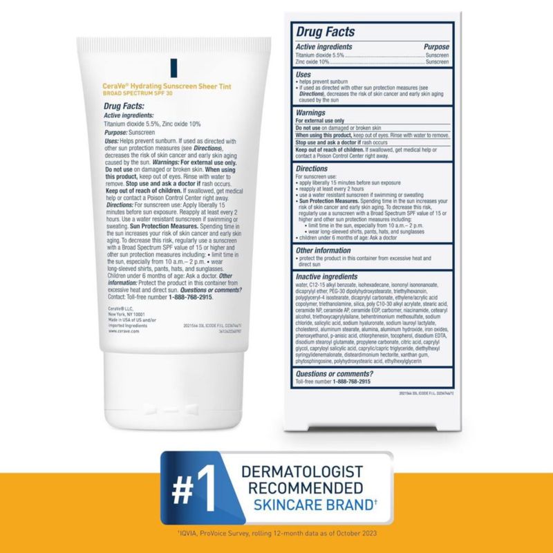 Protector solar mineral CeraVe hidratante SPF 30 tinte transparente 50 ml