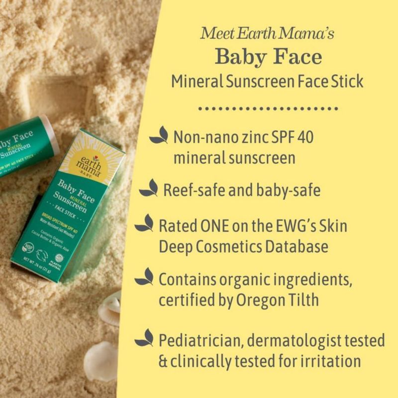 Protector solar en barra Earth Mama Baby Face SPF 40 22 ml