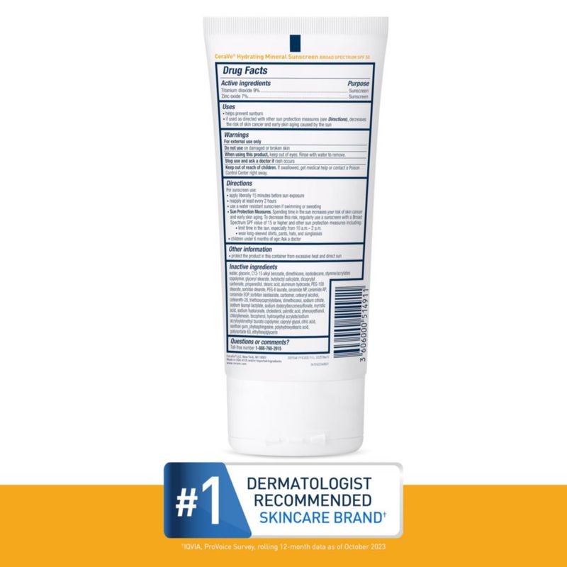 Protector solar CeraVe 100% mineral SPF 50 para cuerpo 150 ml