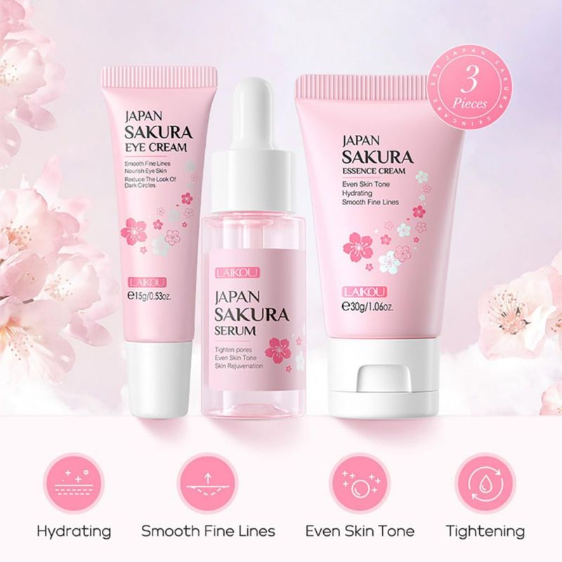 Set para el cuidado de la piel LAIKOU Sakura Japan con sérum crema y crema para ojos