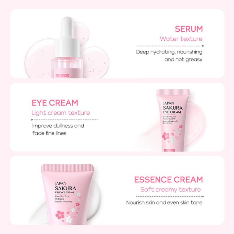 Set para el cuidado de la piel LAIKOU Sakura Japan con sérum crema y crema para ojos