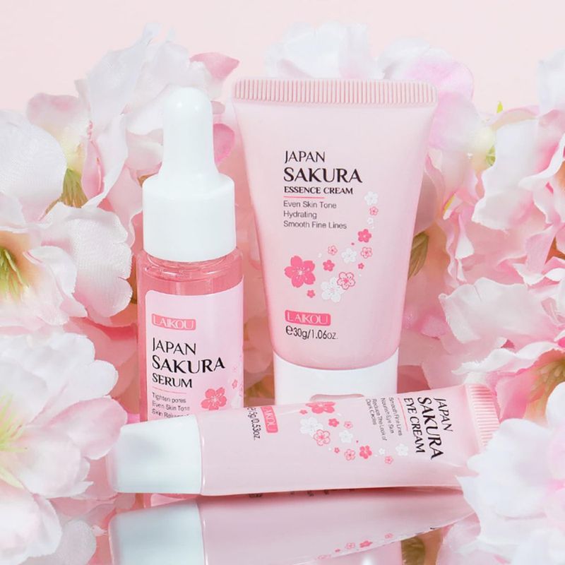 Set para el cuidado de la piel LAIKOU Sakura Japan con sérum crema y crema para ojos