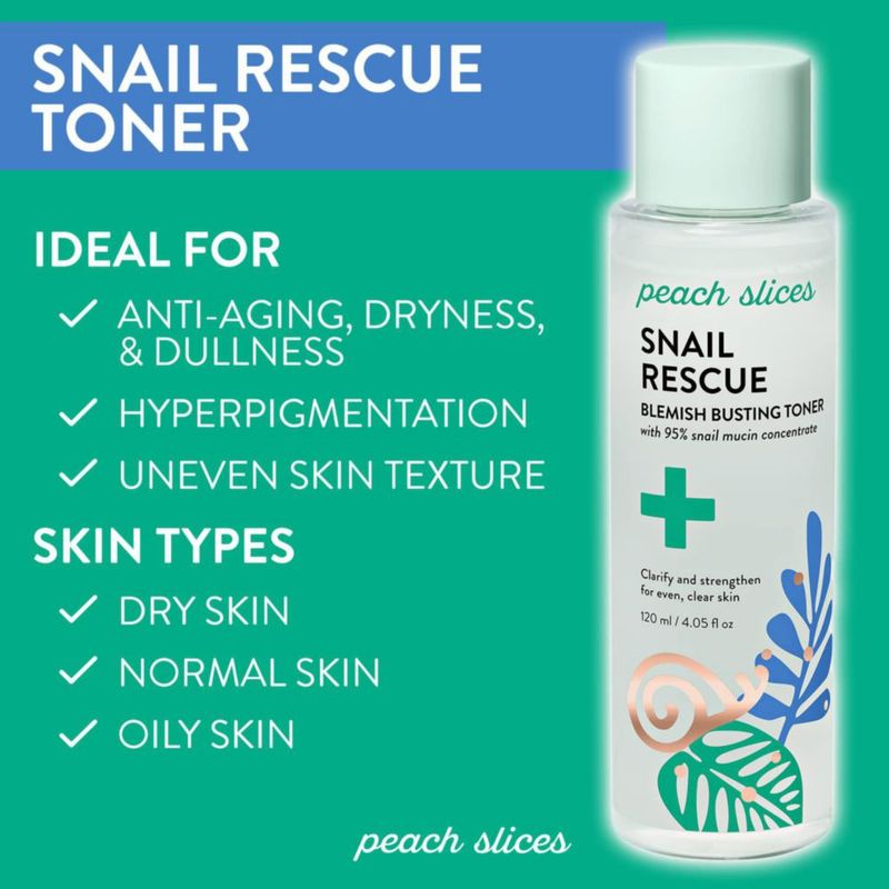 Tonificador Peach Slices Snail Rescue Blemish Busting 120 ml 95% caracol