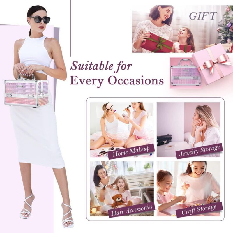 Organizador de cosméticos Makeup Train Case Frenessa con espejo color rosa