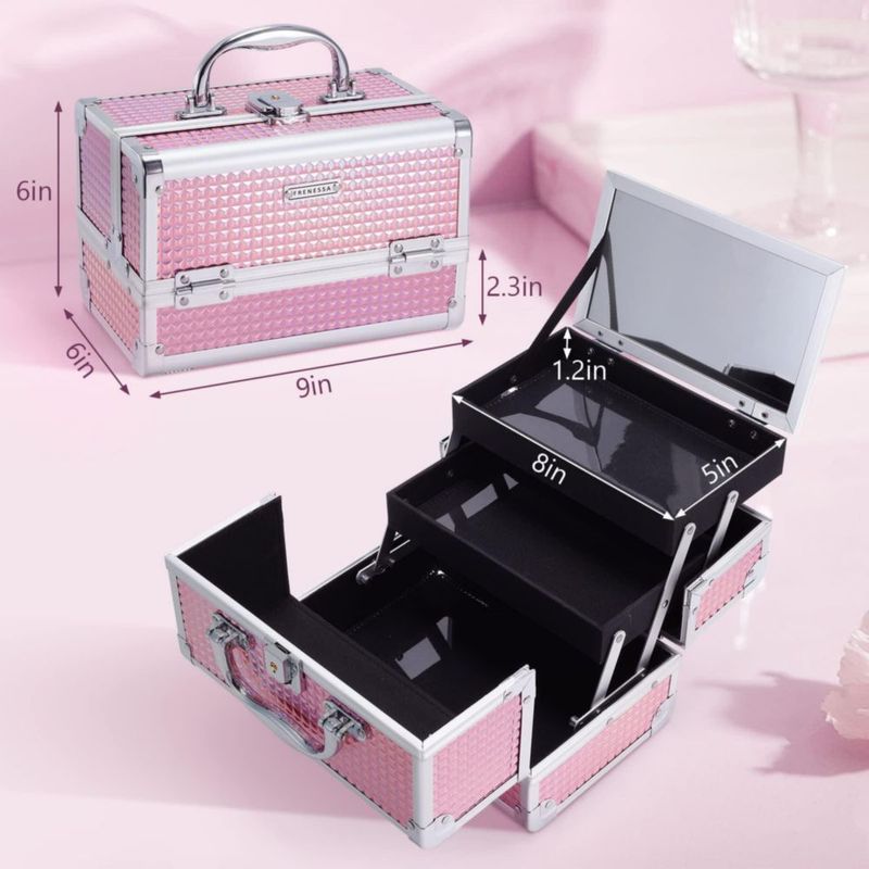 Organizador de cosméticos Makeup Train Case Frenessa con espejo color rosa