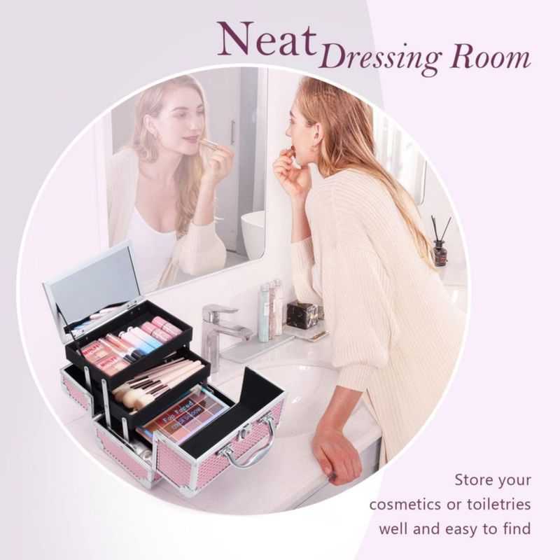Organizador de cosméticos Makeup Train Case Frenessa con espejo color rosa