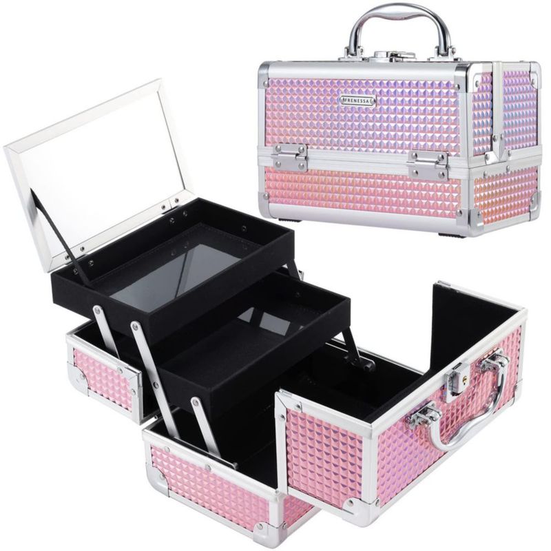 Organizador de cosméticos Makeup Train Case Frenessa con espejo color rosa