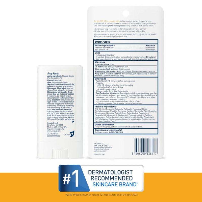 Protector solar en barra CeraVe Mineral Kids Adults SPF50 14 ml