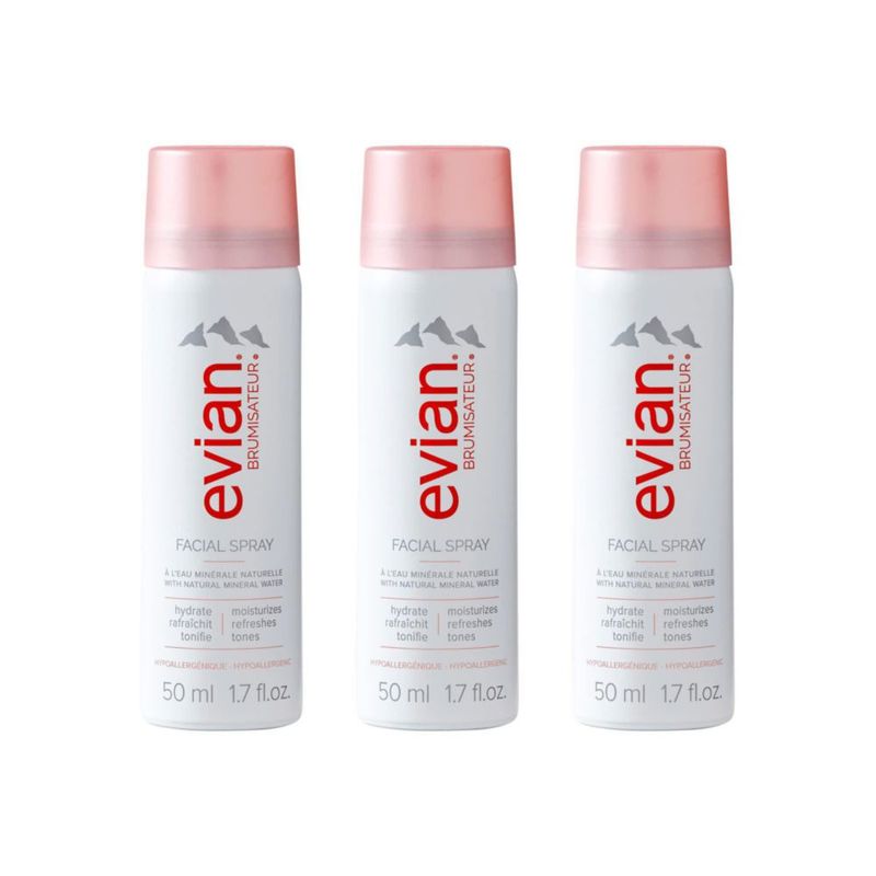 Spray facial Evian Travel Trio 50 ml hidrata la piel al instante