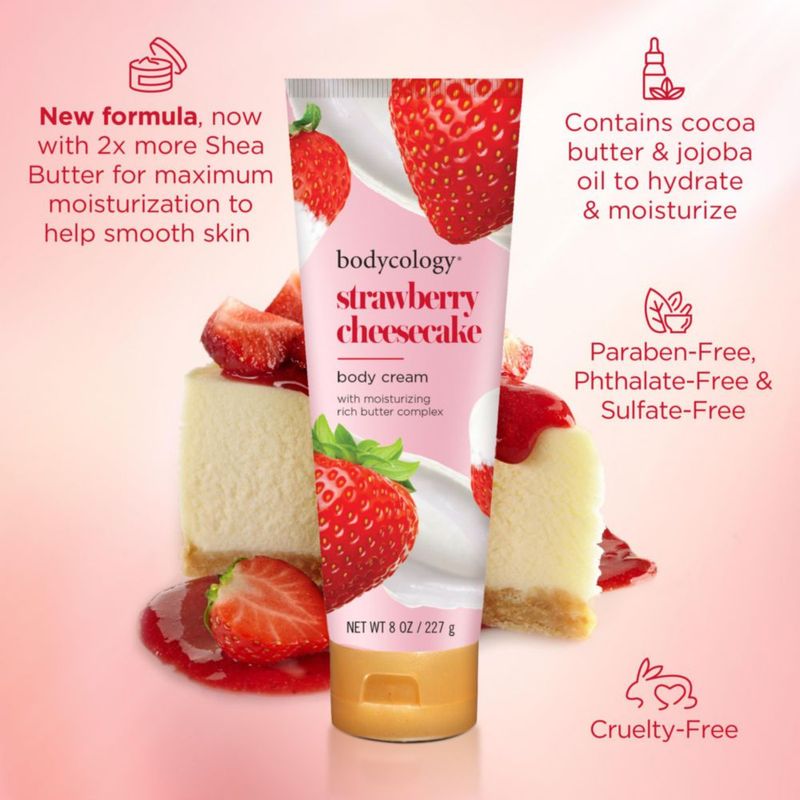 Crema corporal Bodycology Tarta de queso con manteca de karité y fresa 240 ml