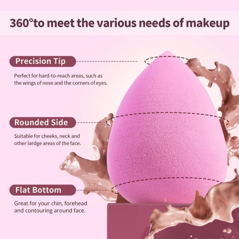Set de esponjas de maquillaje BEAKEY sin látex 6 unidades color rosa supersuave