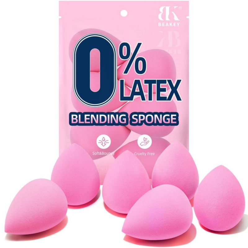 Set de esponjas de maquillaje BEAKEY sin látex 6 unidades color rosa supersuave