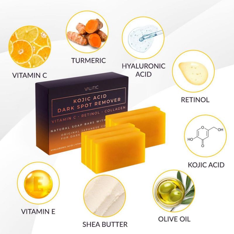 Jabón en barra VALITIC eliminador de manchas oscuras con ácido kójico y vitamina C
