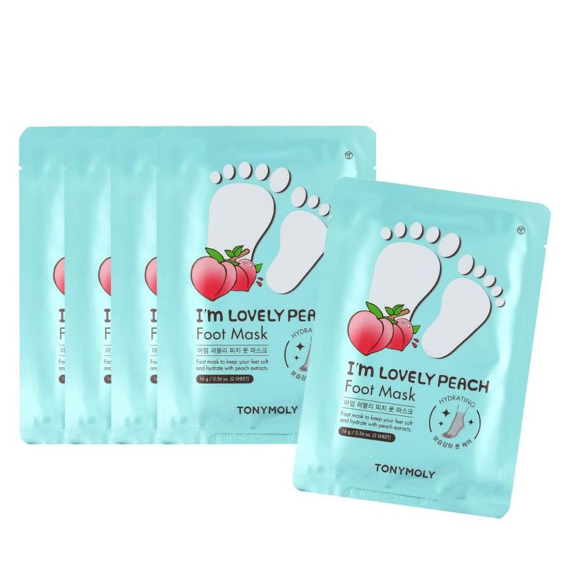Mascarilla para pies TONYMOLY I'm Lovely Peach hidratante y calmante x5