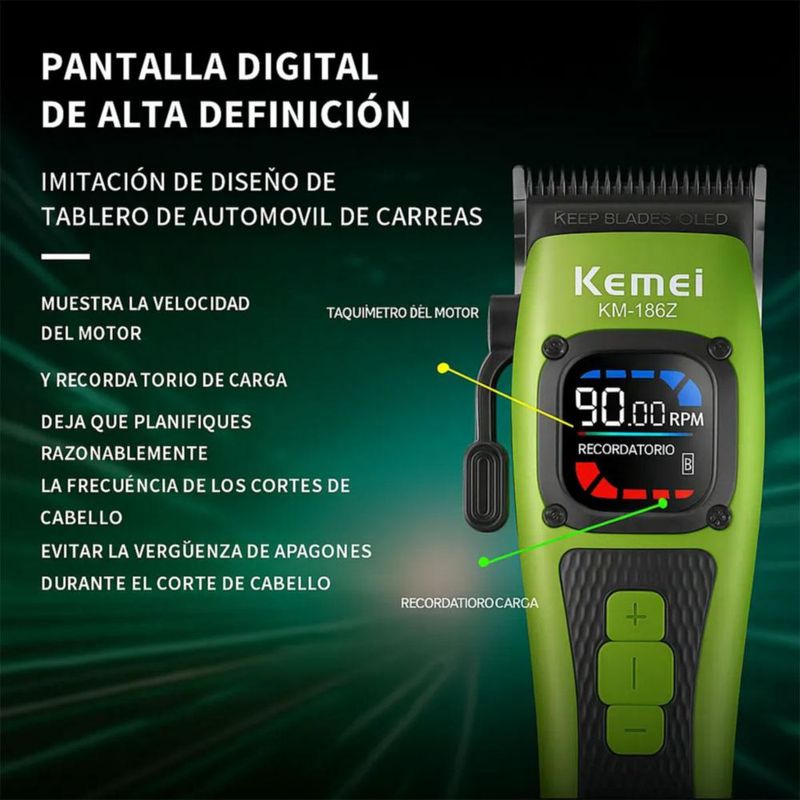 Máquina Cortapelo Kemei Km-1862 Verde Lima 9000 Rpm