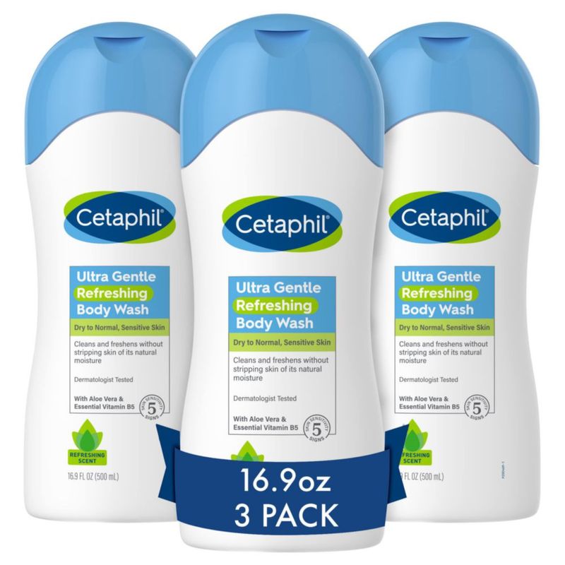 Gel de baño Cetaphil Ultra Suave Refrescante 500 ml paquete de 3