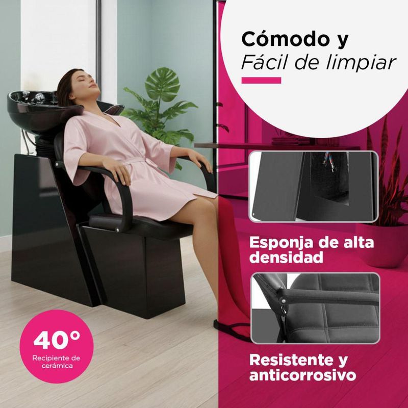 Silla Lavacabezas Reclinable Vanlig Atia de Ceramica Valvula Certificada y Doble Refuerzo Estructural