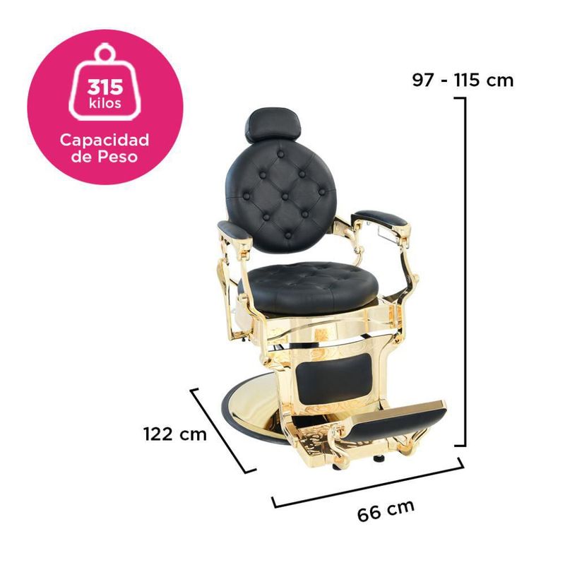 Sillón de Barbería Clásico Profesional Bergamo Vanlig Dorado Acero Reforzado Base Cromada