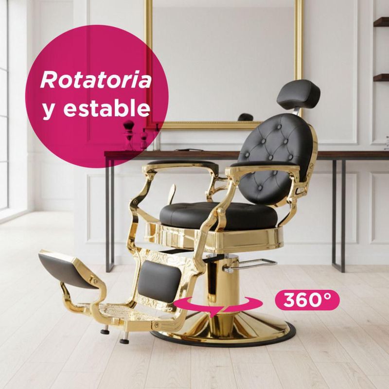 Sillón de Barbería Clásico Profesional Bergamo Vanlig Dorado Acero Reforzado Base Cromada