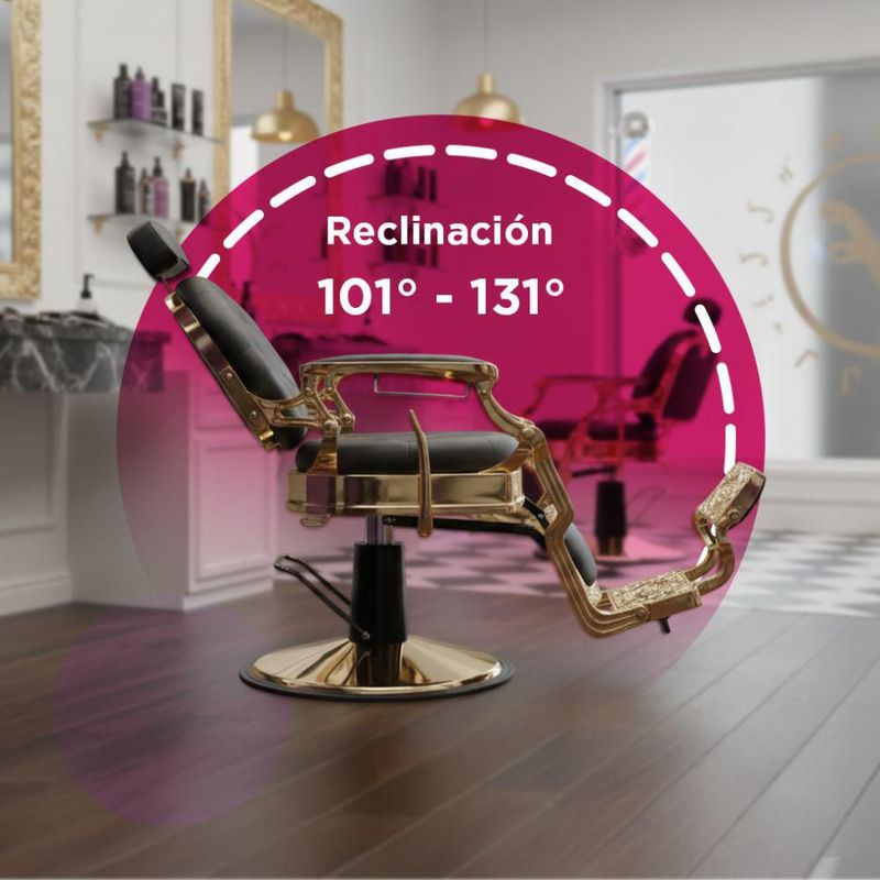 Sillón de Barbería Clásico Profesional Bergamo Vanlig Dorado Acero Reforzado Base Cromada