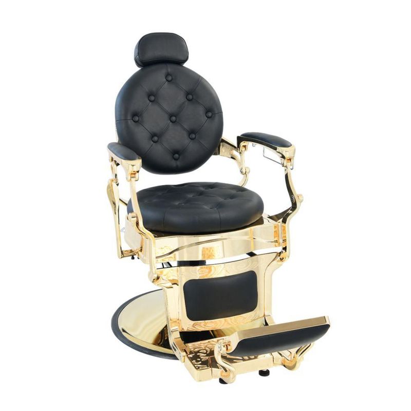 Sillón de Barbería Clásico Profesional Bergamo Vanlig Dorado Acero Reforzado Base Cromada