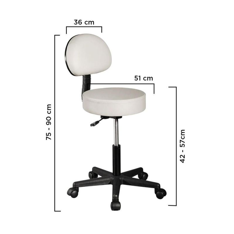 Taburete Banco con Respaldo Ask Blanco 360° Vanlig Ergonómico Hidráulico con Altura Ajustable para Consultorio Spa Tatoo
