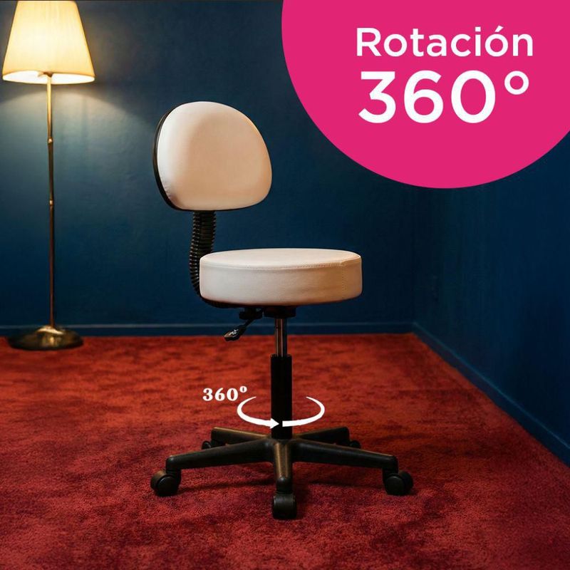 Taburete Banco con Respaldo Ask Blanco 360° Vanlig Ergonómico Hidráulico con Altura Ajustable para Consultorio Spa Tatoo