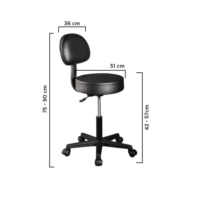 Taburete Banco con Respaldo Ask Negro 360° Vanlig Ergonómico Hidráulico con Altura Ajustable para Consultorio Spa Tatoo
