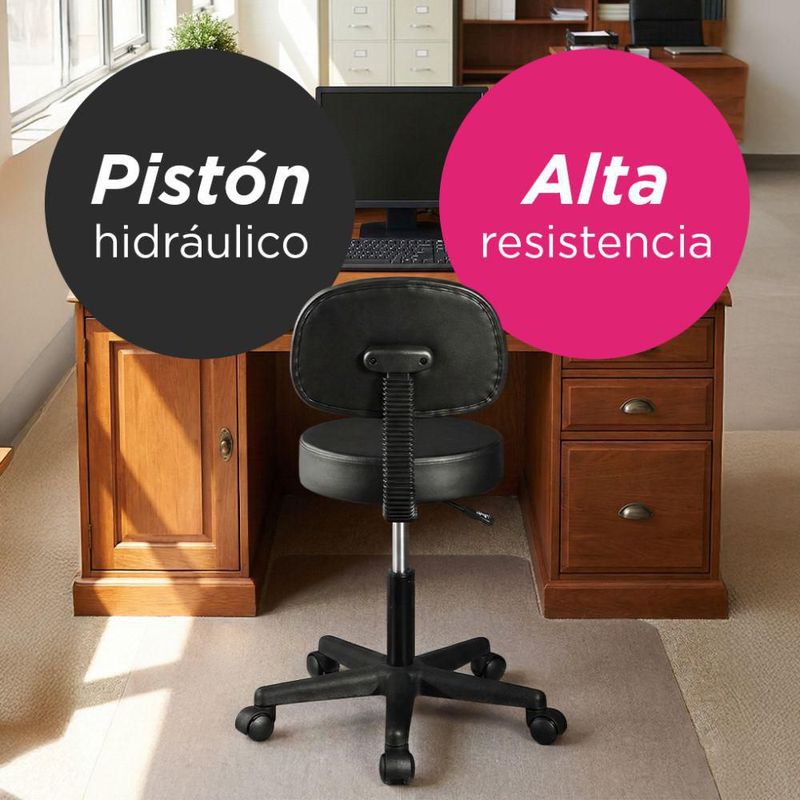 Taburete Banco con Respaldo Ask Negro 360° Vanlig Ergonómico Hidráulico con Altura Ajustable para Consultorio Spa Tatoo