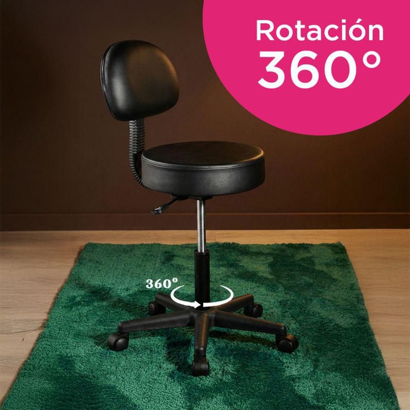 Taburete Banco con Respaldo Ask Negro 360° Vanlig Ergonómico Hidráulico con Altura Ajustable para Consultorio Spa Tatoo