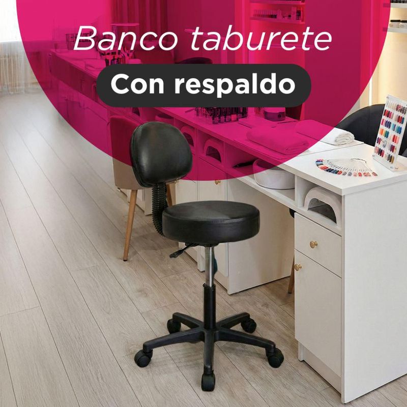 Taburete Banco con Respaldo Ask Negro 360° Vanlig Ergonómico Hidráulico con Altura Ajustable para Consultorio Spa Tatoo
