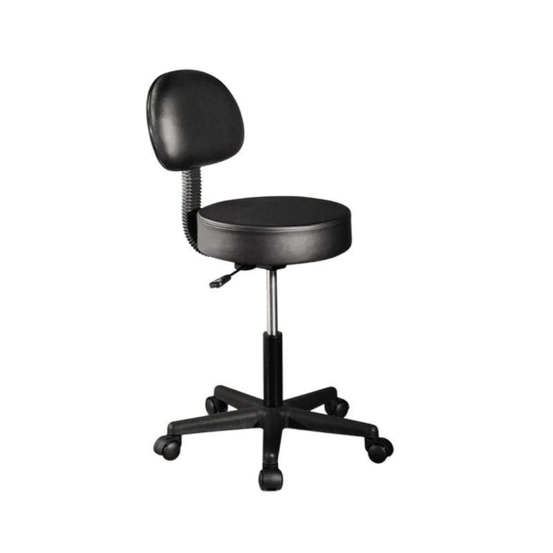 Taburete Banco con Respaldo Ask Negro 360° Vanlig Ergonómico Hidráulico con Altura Ajustable para Consultorio Spa Tatoo