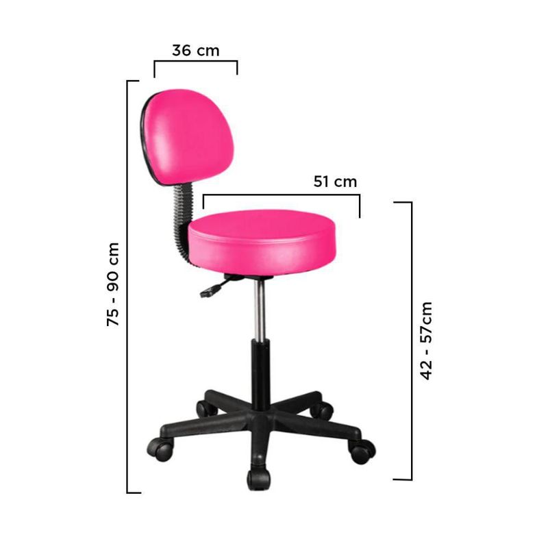 Taburete Banco con Respaldo Ask Rosa 360° Vanlig Ergonómico Hidráulico con Altura Ajustable para Consultorio Spa Tatoo