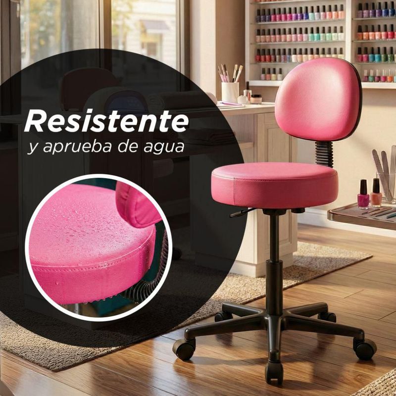 Taburete Banco con Respaldo Ask Rosa 360° Vanlig Ergonómico Hidráulico con Altura Ajustable para Consultorio Spa Tatoo