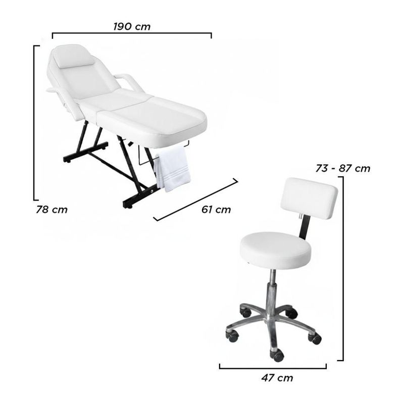 Camilla Thai Blanca Con Banco Vanlig Silla De Masajes Profesional Cama Spa Faciales Tatoo Ajustable 8 Posiciones