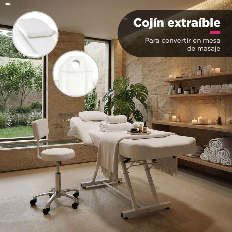 Camilla Thai Blanca Con Banco Vanlig Silla De Masajes Profesional Cama Spa Faciales Tatoo Ajustable 8 Posiciones