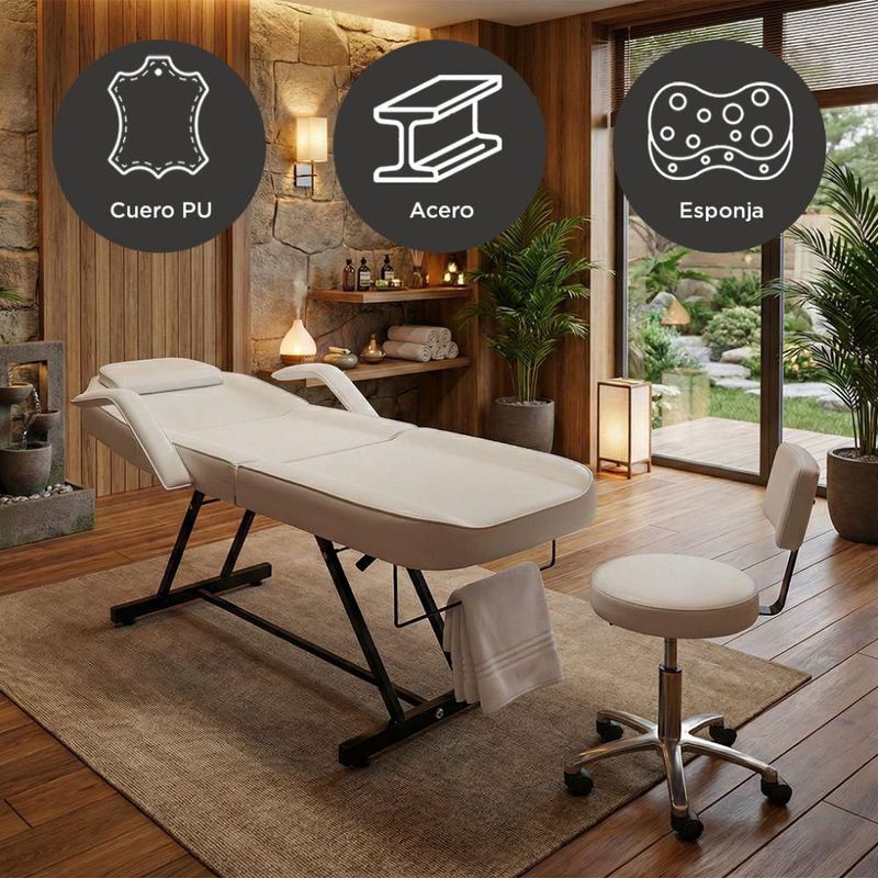 Camilla Thai Blanca Con Banco Vanlig Silla De Masajes Profesional Cama Spa Faciales Tatoo Ajustable 8 Posiciones