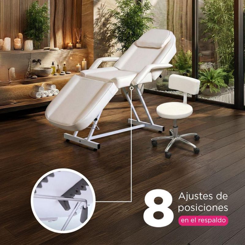 Camilla Thai Blanca Con Banco Vanlig Silla De Masajes Profesional Cama Spa Faciales Tatoo Ajustable 8 Posiciones