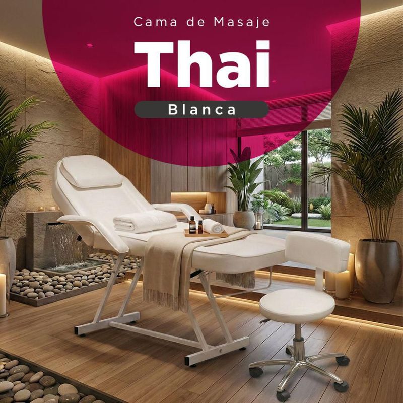 Camilla Thai Blanca Con Banco Vanlig Silla De Masajes Profesional Cama Spa Faciales Tatoo Ajustable 8 Posiciones